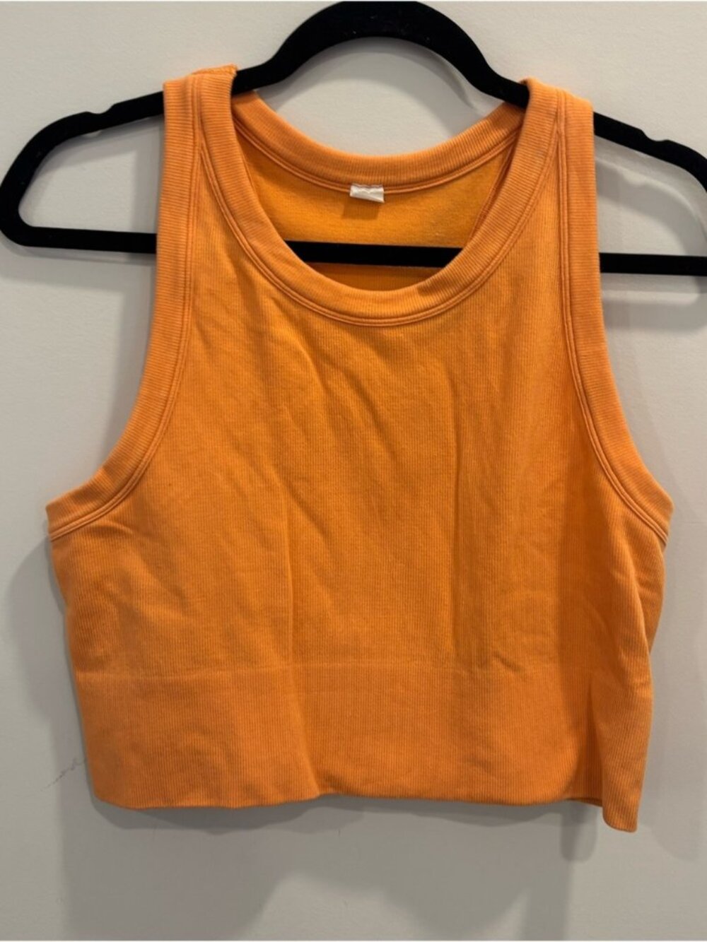 Orange Ribbed Racerback Crop Tank Top